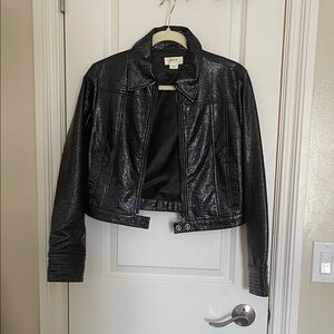 Maeve Shiny Black Cropped Moto Jacket